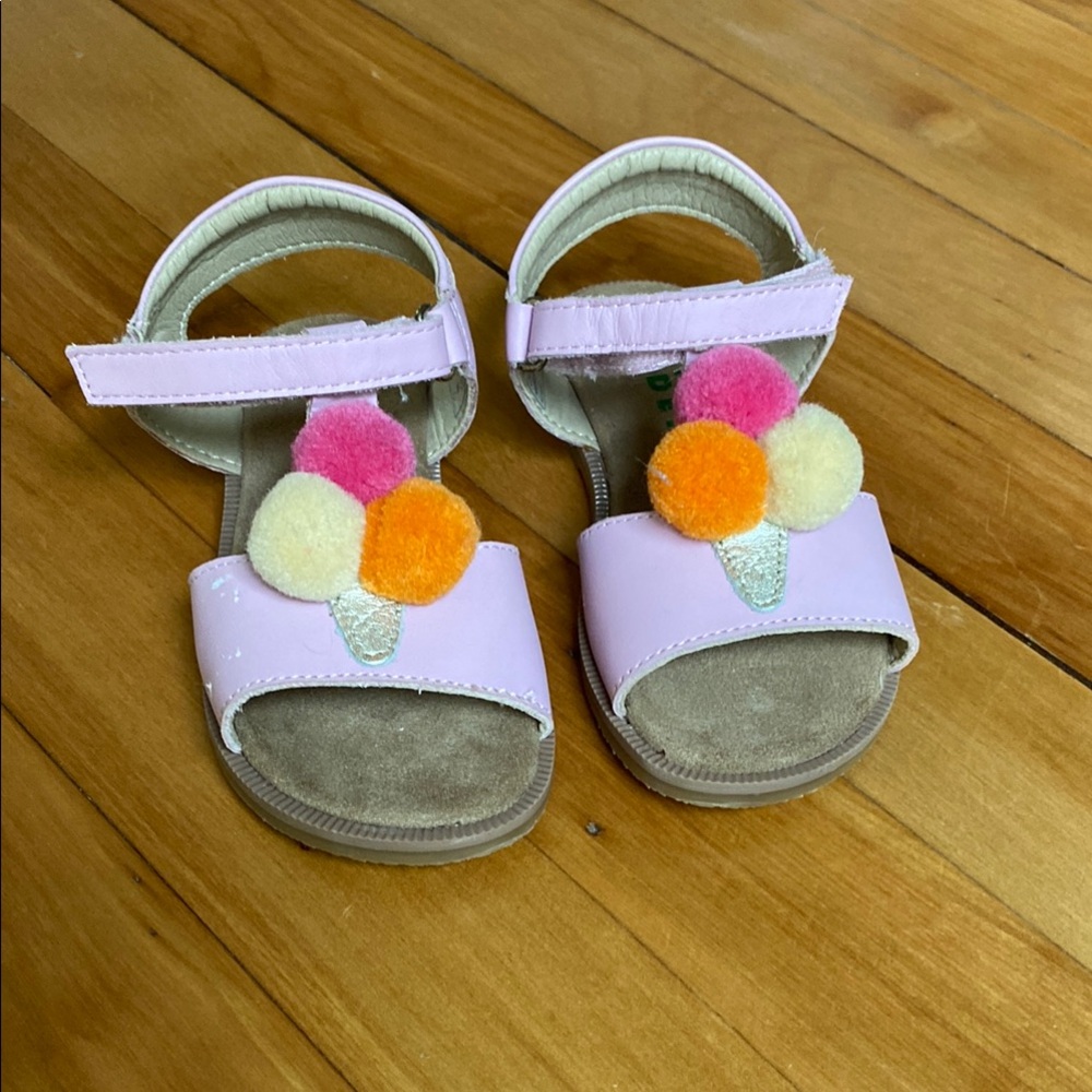 Mini Boden Pink and Orange Sandals with Pom Poms